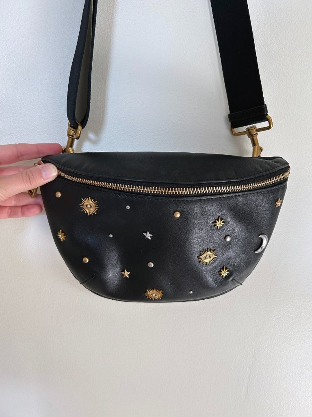 Rebecca Minkoff Darren Cosmic Studded Leather Sling Bag Gently Pre-Loved - $228